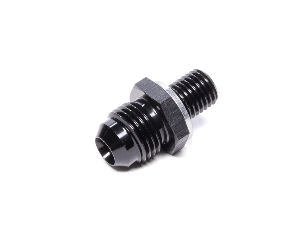 Straight AN to Metric Adapter Fitting; -6AN; M10x1.25 Metric Size; 6061 Aluminum; Black Anodized;