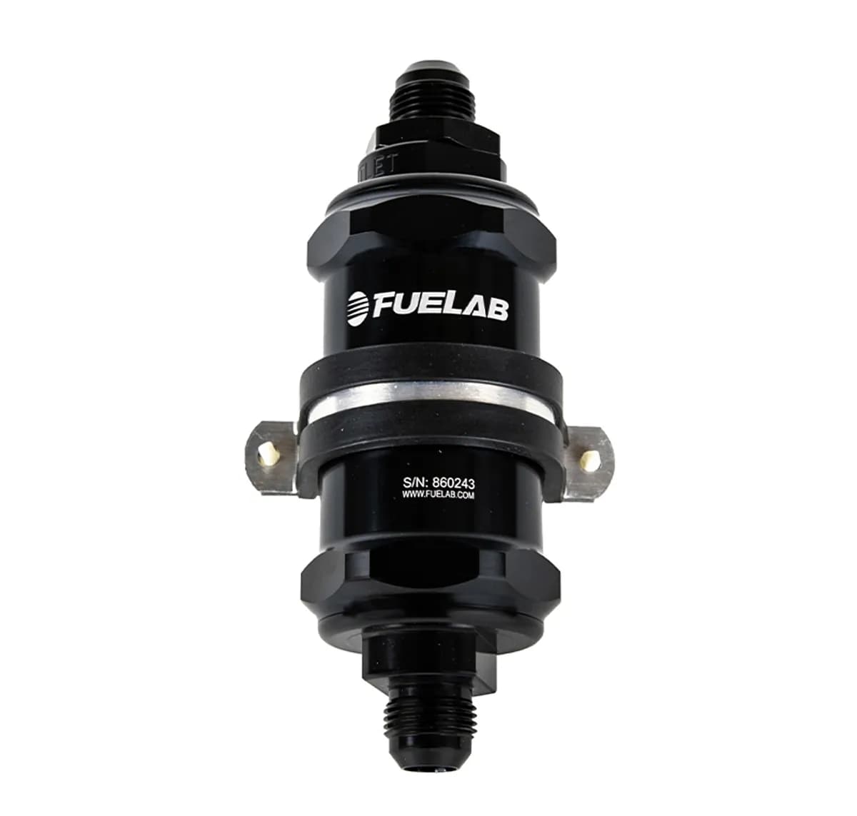 In-Line Fuel Filter Standard Length -6AN Inlet/Outlet 10 Micron Replaceable Fabric Element W/Check Valve Black FUELAB