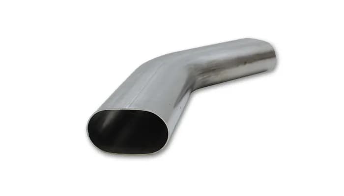 45 Degree Stainless Steel Bend; 3 in. Nominal Tube Size; 4.5 in. Centerline Radius; 6 in. Leg Length 1; 6 in. Leg Length 2; Horizontal; Oval;