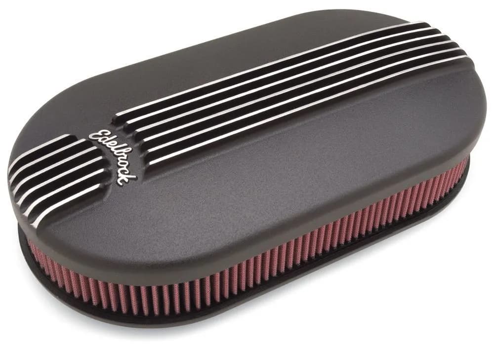 Edelbrock 41193 Pro-Flo Black Large Oval Cast Air Cleaner for Dual-Quads - 2.4 Element