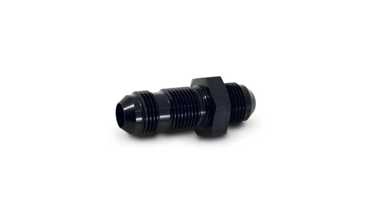 Straight Bulkhead Adapter Fitting; -10AN; 6061 Aluminum; Black Anodized;