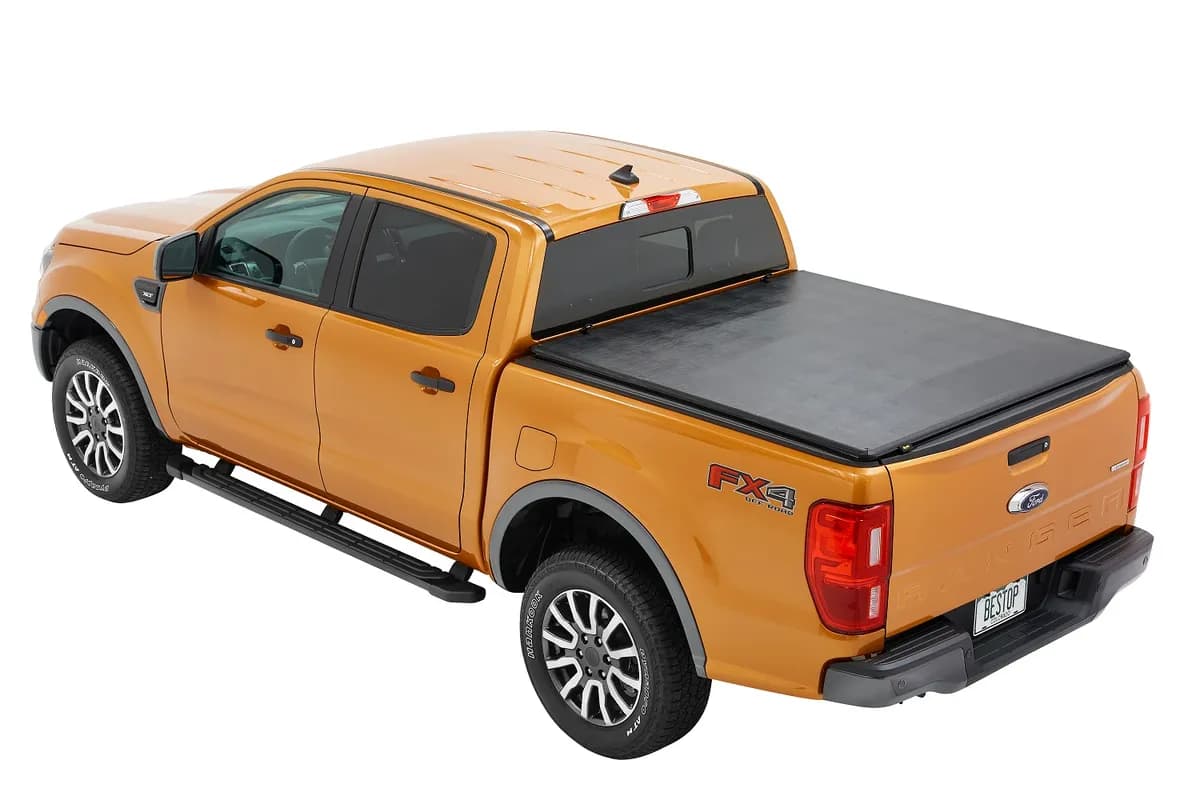 Soft Tri-Fold Tonneau Cover EZ-Fold For Ford 2019-2024 Ranger 6.0 Foot Black Tailgate Spoiler Not Included Bestop
