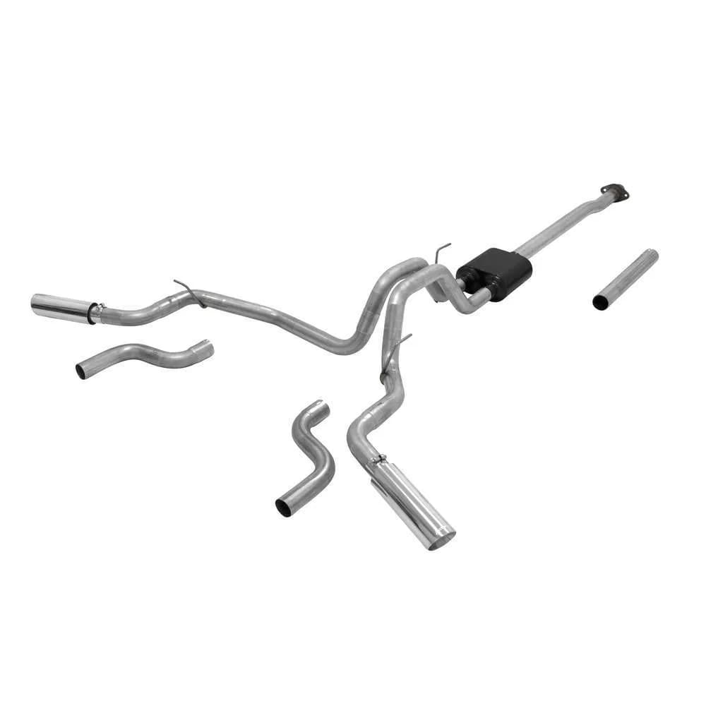 Exhaust System Kit 2015 Ford F-150, 2.7L/3.5L EcoBoost, 3.5L TiVCT, 5.0L, 2WD/4WD, All Except Std Cab/Short Bed (122" WB), Cat-back, Super 40 Series Muffler, Mandrel Bent 2.5in. 16 Gauge Tubing, 3in. Polished 304S W/Embossed Logo Tips, DOR/S, American Thu