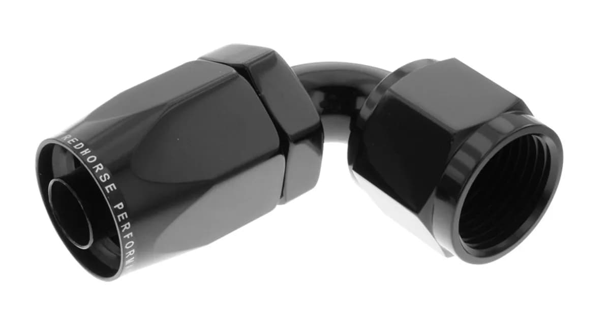 12 90 Degree Female Aluminum Hose End Black