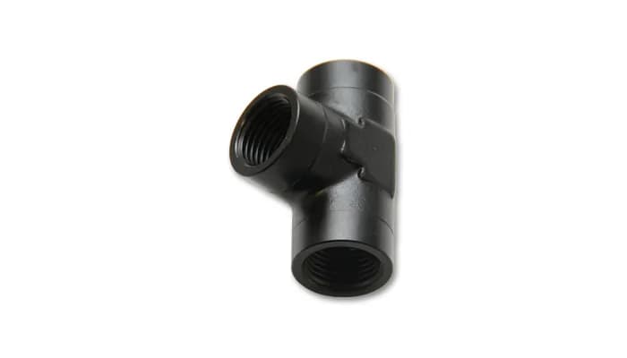 NPT Tee Adapter Fitting; 0.5 in. NPT; 6061 Aluminum; Black Anodized; Female Pipe;