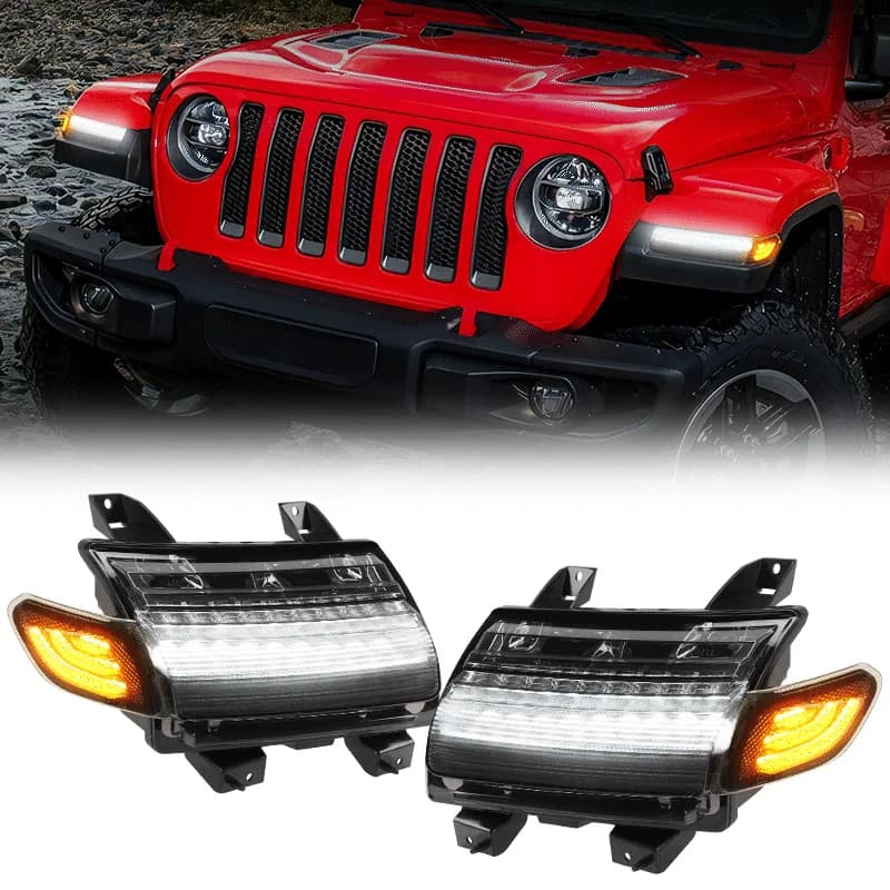 Front LED Turn Signals & Fender Side Marker Lights Combo for 2018-Later Jeep Wrangler JL & Gladiator JT
