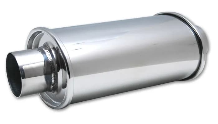 Ultra Quiet Resonator; 2.25 in. Inlet ID; 2.25 in. Outlet ID; 4.75 in. H; 6.5 in. W; 9.75 in. Body L; 13.75 in. Overall L; Stainless Steel;