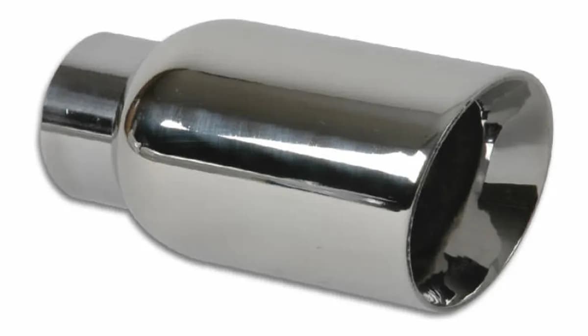 Exhaust Tip; Round Beveled; 4 in. Outlet O.D.; 3 in. Inlet ID; 7.75 in. L; 304 Stainless Steel; Double Wall Angle Cut;