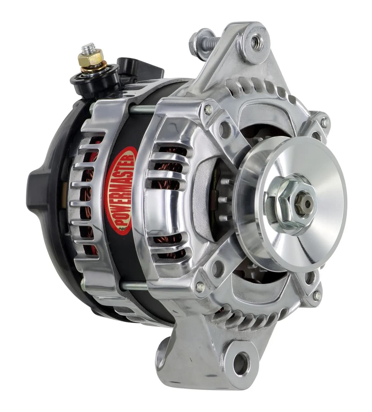 Alternator; GM; 175 Amp; 3 Wire Hair Pin Style; 6.61 In. Straight Mount; 10DN; 10si; 12si; CS130; 1 V; 175Top/145 Idle; Polished;