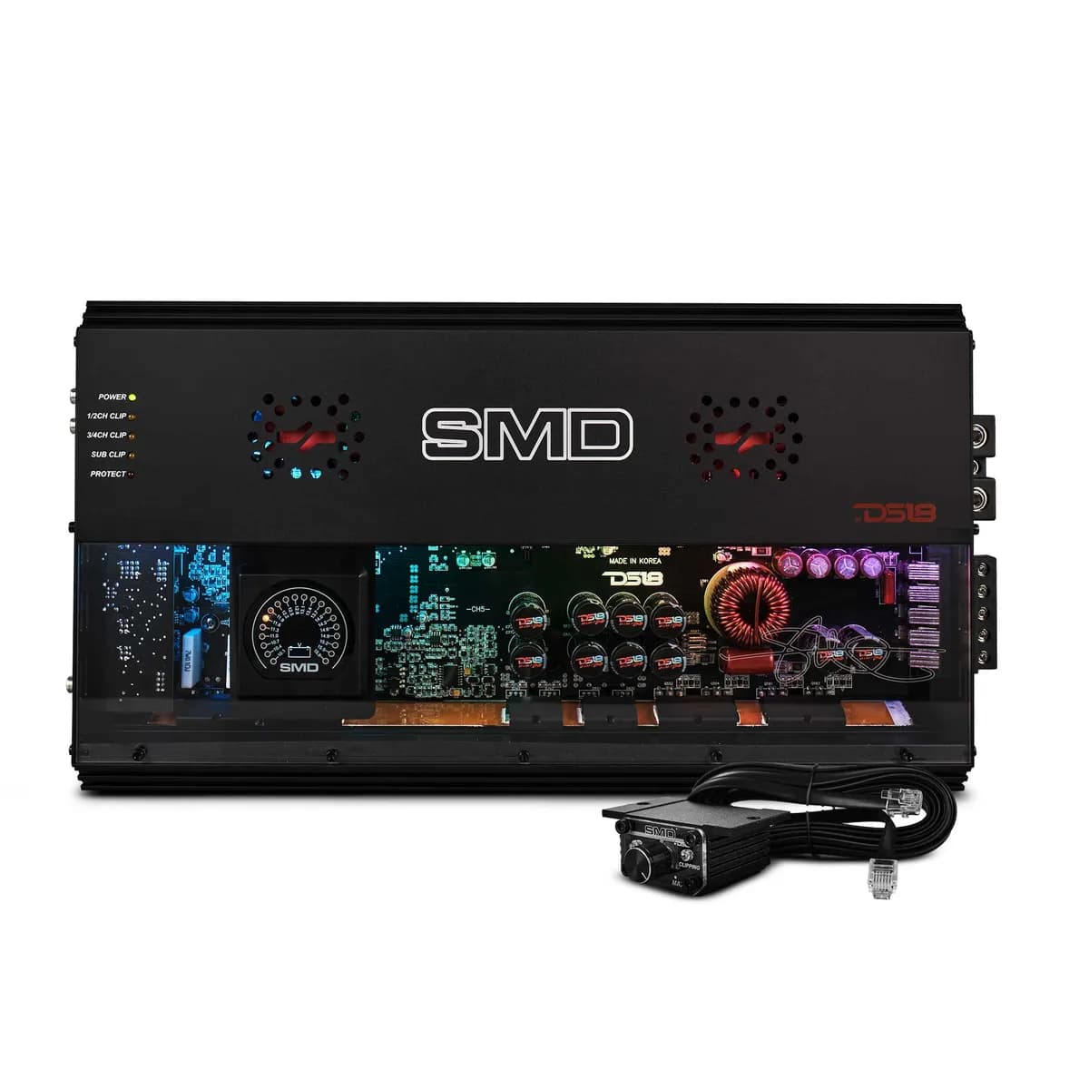 5-Channel | 2 x 500 @ 4î© Bridge | Sub 1800 @ 1î© | 4 x 250 Sub 1100 @ 2î© | 4 x 180 Sub 700 @ 4 î© Watts Rms | Vm-1 Voltmeter Built-In | Digital LED Lights