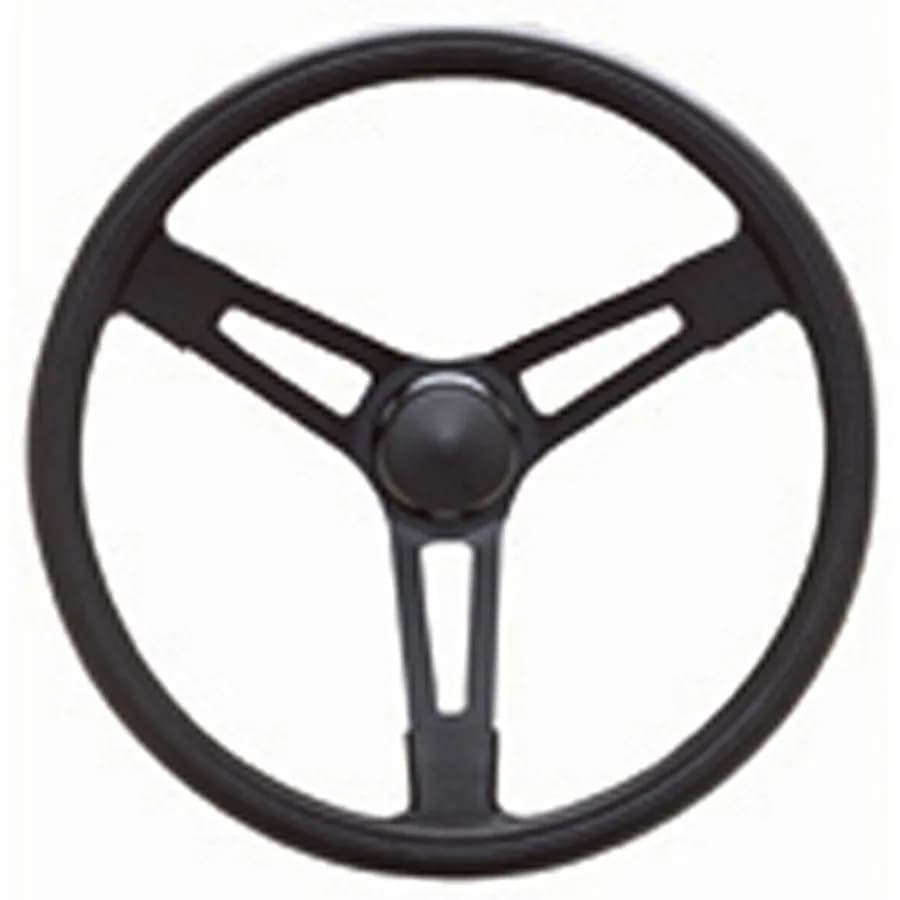 Performance Series Steel Steering Wheel; 15 in. Diameter; 3 1/8 in. Dish; Black Foam Grip; Black Steel 3-Spoke Unidirectional Design;