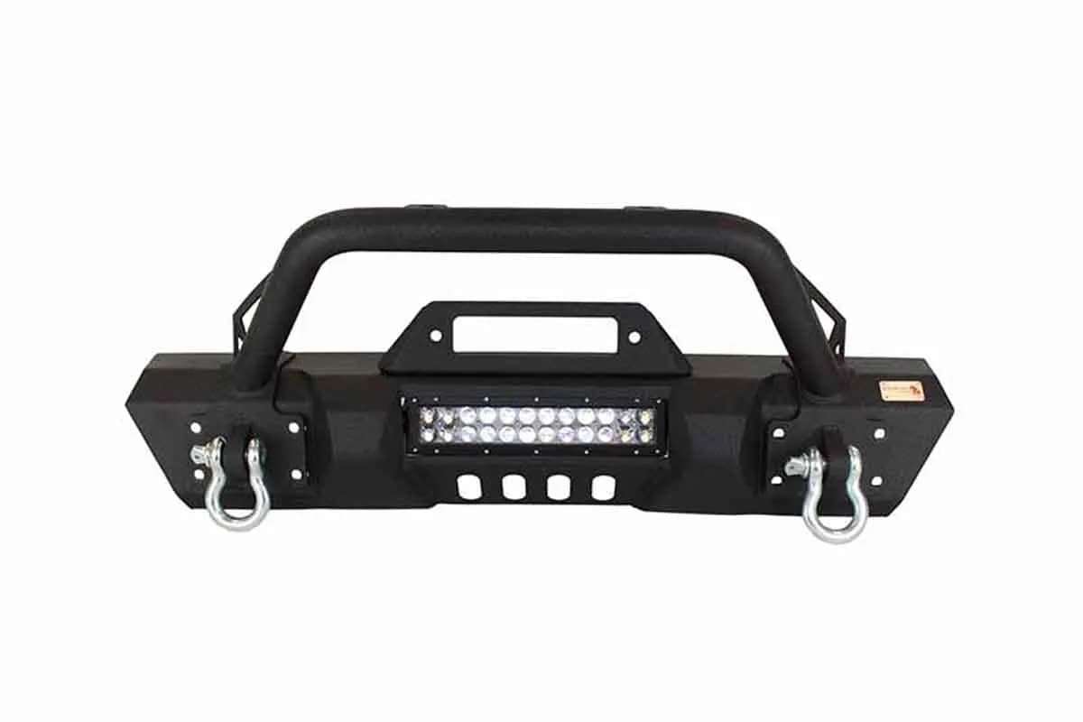 Jeep JK Front Stubby Winch Bumper W/Tube Guard 07-18 Wranger JK Black Texured Powercoated Fishbone Offroad