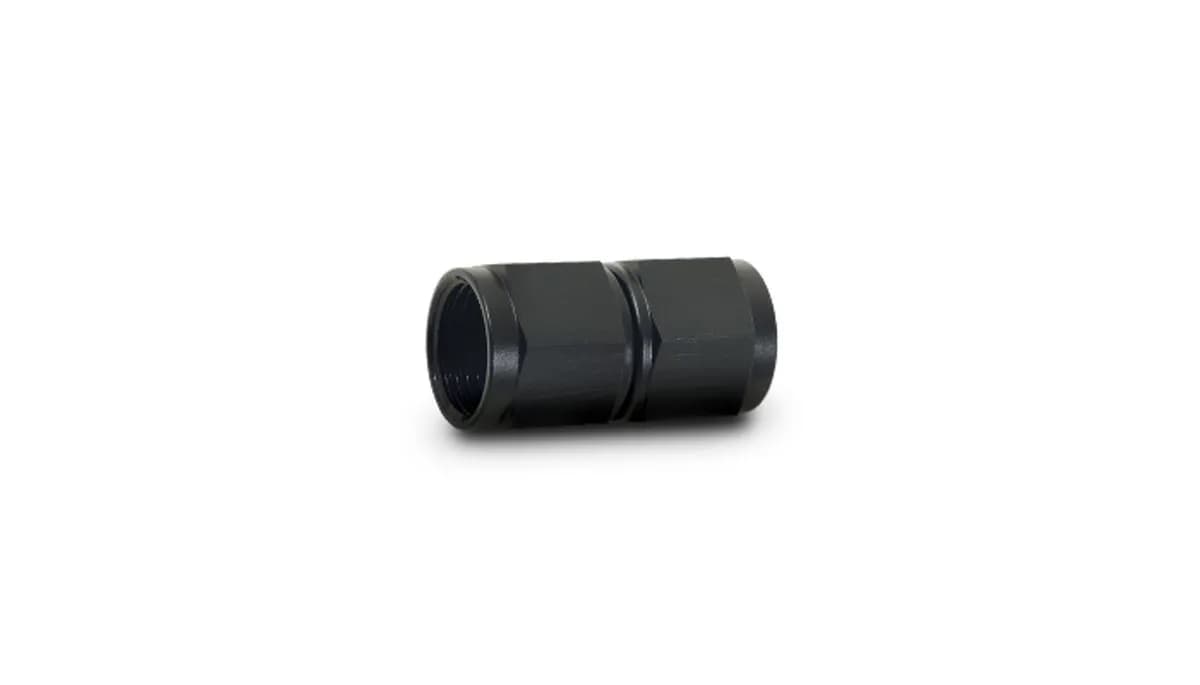 Female Straight Union Adapter Fitting; -4AN x -4AN; 6061 Aluminum; Black Anodized;