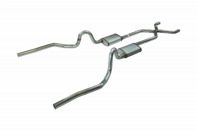 Crossmember Back w/X-Pipe Exhaust System 70-71 GTO/68-72 442 Dual Split Rear Valance Exit 2.5 in Intermediate And Tail Pipe Street Pro Mufflers And Hardware Incl Tip Not Incl Pypes Exhaust