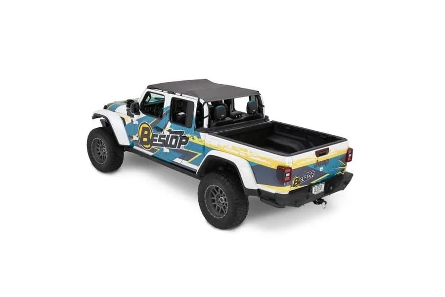 Jeep Gladiator Bikini Top Header Safari Bikini Tops For Jeep 2020-2023 Gladiator Black Diamond Fabric Bestop