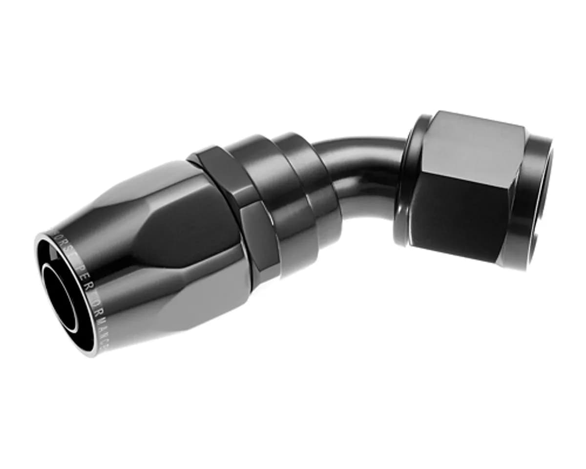 16 45 Degree Female Aluminum Hose End Black