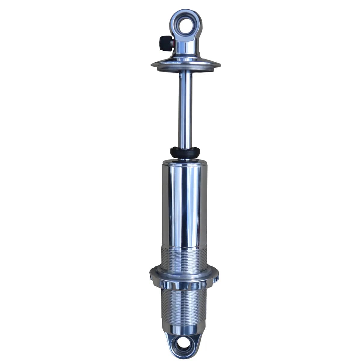 Polished HQ Coil-Over Shock W/ 6.3 Inch Stroke And 2 Inch Stud Mount Universal 1 Rebound Adjustable Shock Spring Mounts Delrin Spring Washers And Bearing Spacers 1/2 Inch And 5/8 Inch 12.6 Inch X 18.9 Inch W/ A 15.5 -16.25 Inch Ride Height Ridetech