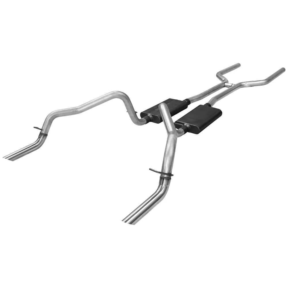 70-74 Chev. Camaro / Pontiac Firebird V-8 All 2.50in Mandrel Bent Tubing From Trans X-Member Back Incl. H-Pipe Hardware 3.00in x 10.00in 50 Series Delta Flow Mufflers Stainless Tips American Thunder DOR 16 Gauge Aluminized Steel