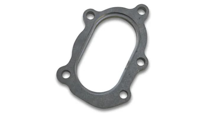 Turbo Outlet Flange; 9MM BHID; 0.5 in. Thickness; 87.52 Port W; 48.9MM Port H; For GT25R/GT28R/GT30R; 304 Stainless Steel; 5 Bolt Turbine; 90mmX50mm Oval Opening;