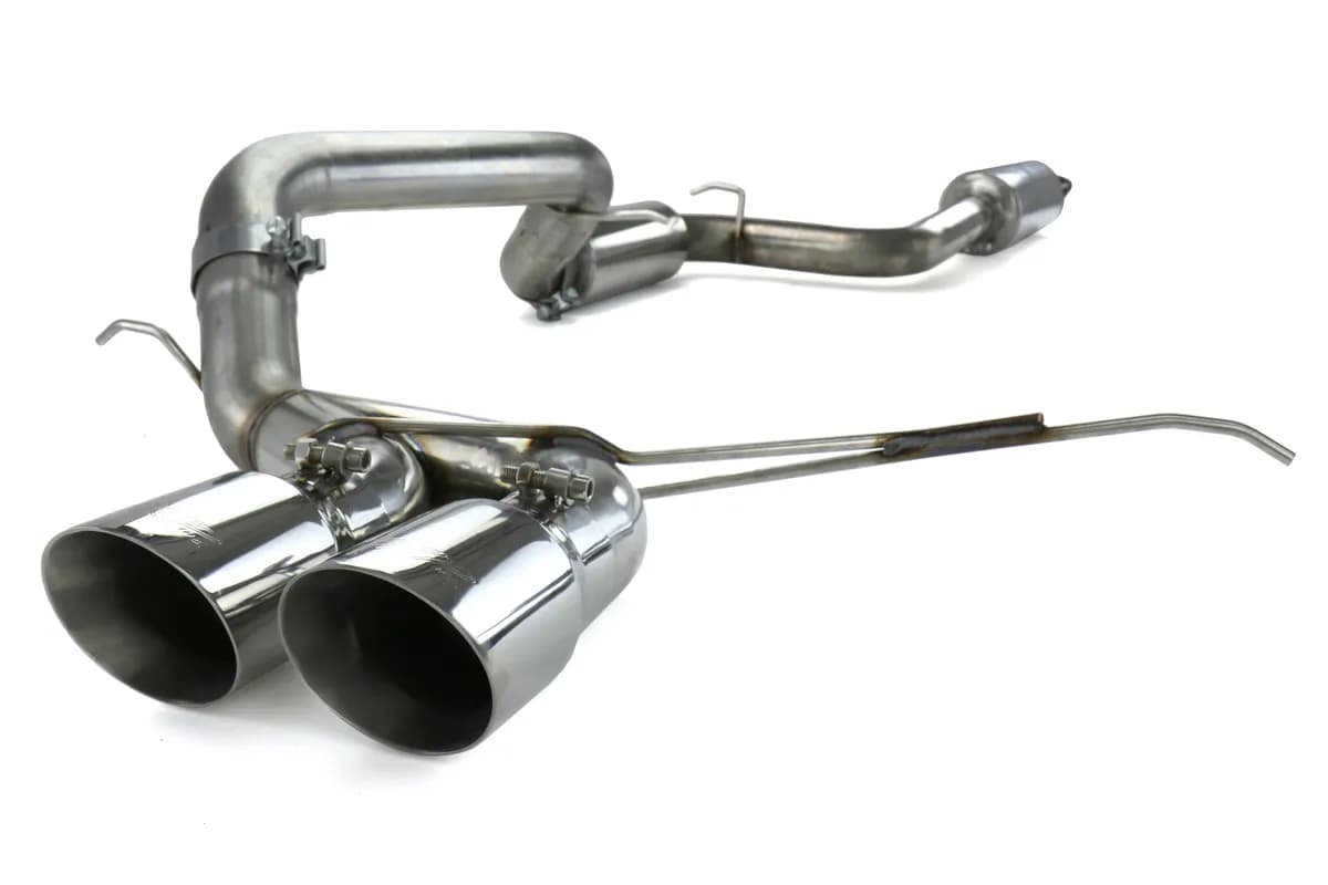 Armor Plus Cat Back Exhaust System; 3 in.; Incl. Ext. Pipe/Muffler/Resonator/Over Axle Pipe/Tailpipe/Hardware/Dual 4 in. OD Tips; Dual Center Exit; T409 Stainless Steel;