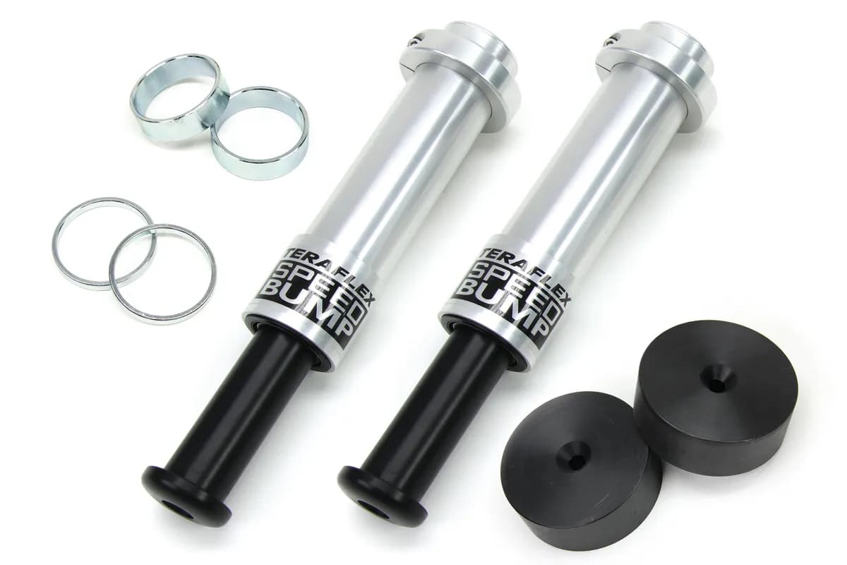 Speedbump Kit JK Front Pair 4in Travel 4in Lift W/1.25in Tall Strike Pad & Adjus