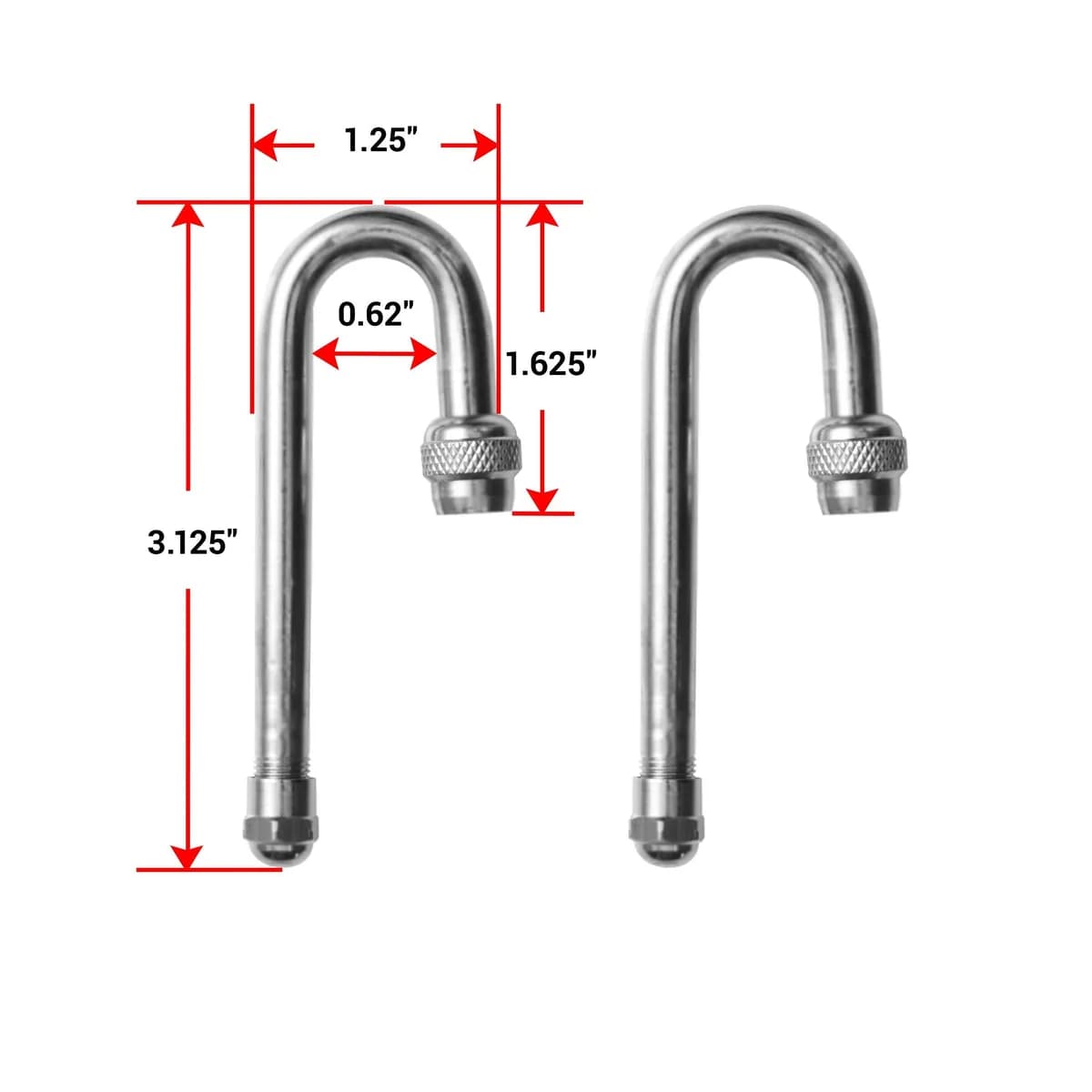 18180 Valve Stem Extension Kit - 2 pcs 180 Degree, 2 Caps (Pair)