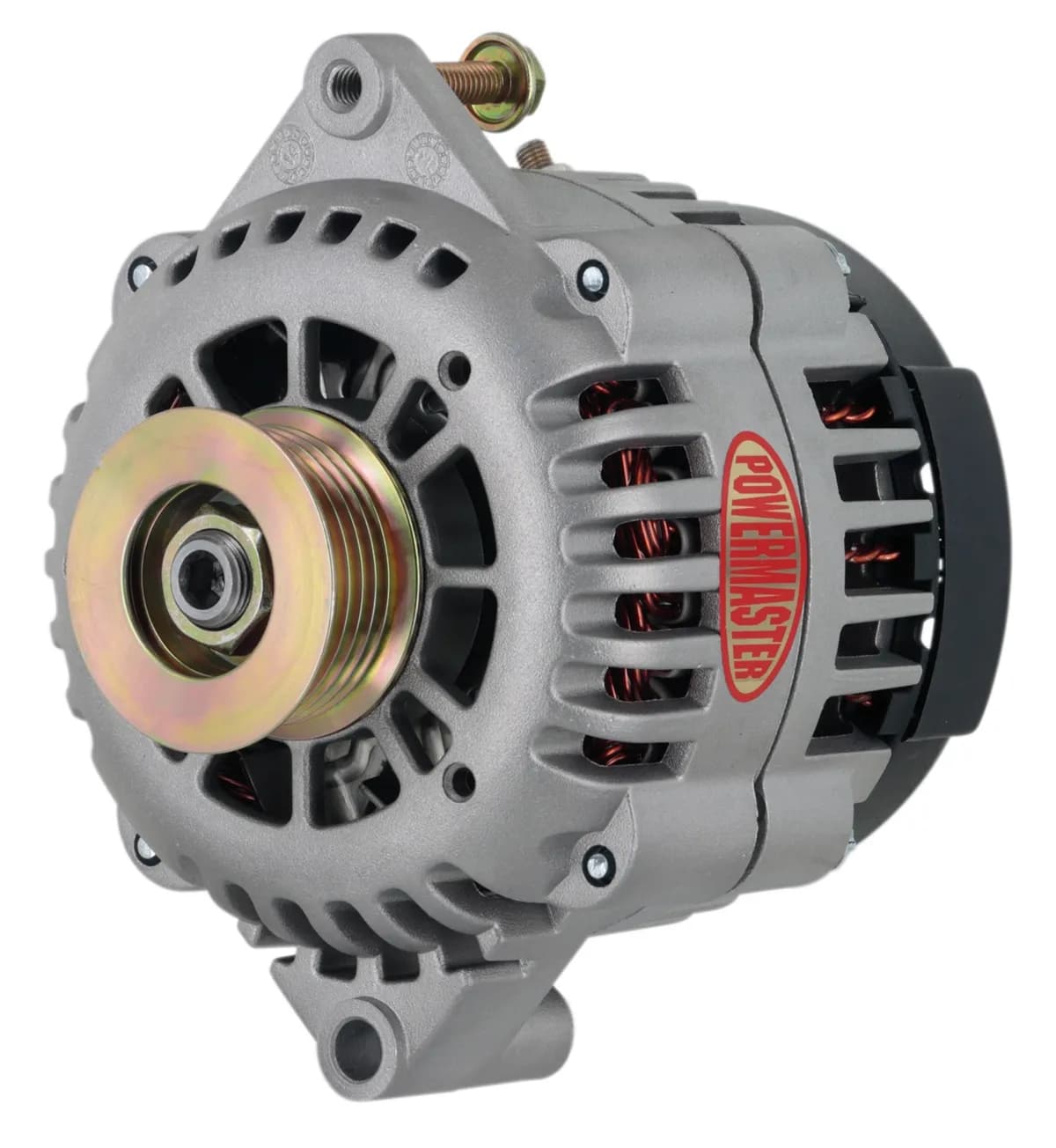 Racing Alternator; GM AD230; 120 Amp; 6 Groove Pulley; 6.61 in. Straight Mount; Side Battery Post; Natural Finish;