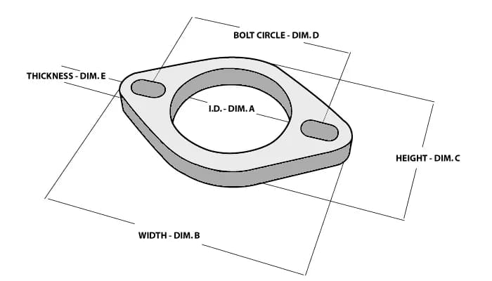 Exhaust Flange; 3.9375 in. BHCC; 2.75 in. ID; 5.25 in. Flange W; 3.6875 in. Flange H; 0.375 in. Thickness; 304 Stainless Steel; 2 Bolt; Single Flange; Retail Packed; 1pc.;