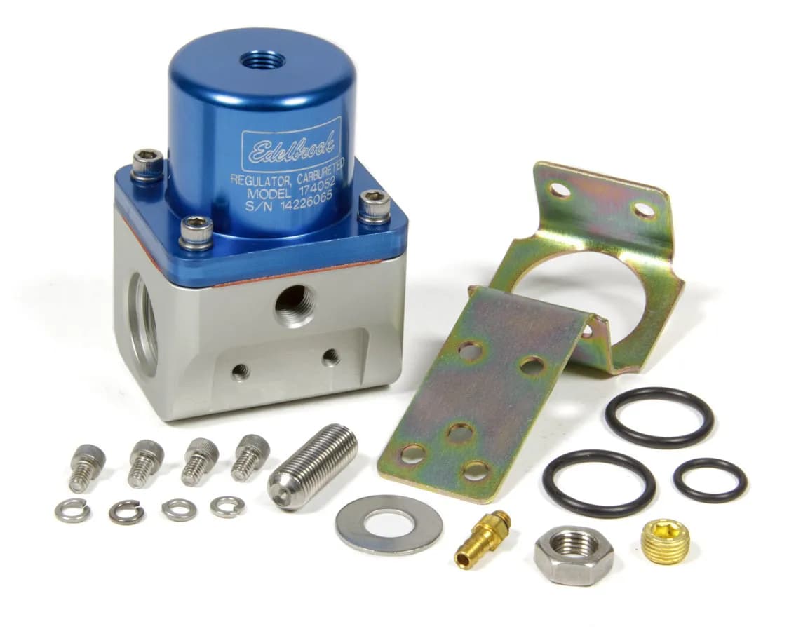 Edelbrock 174052 Carbureted Adjustable Bypass Fuel Pressure Regulator (180 GPH) in Blue Finish