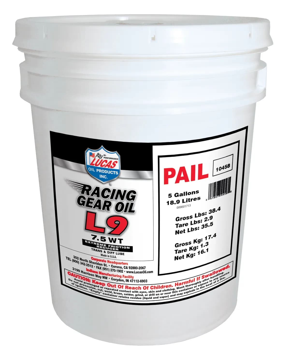 Synthetic l9 Racing Gear Oil/1x1/5 Gallon Pail