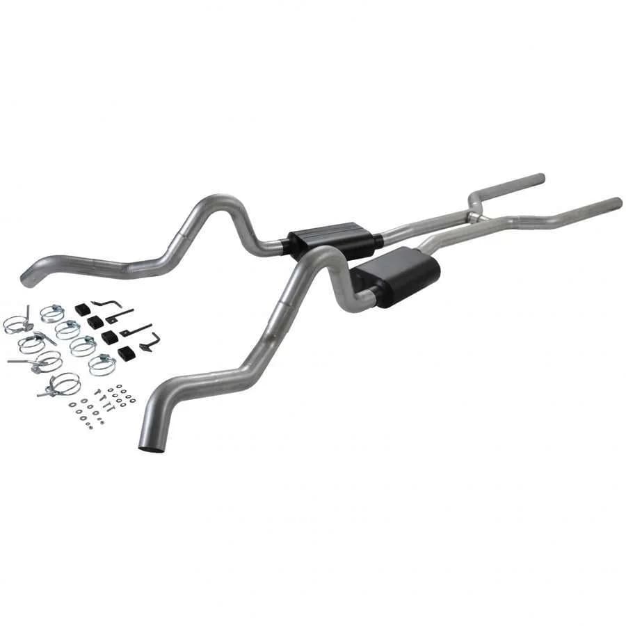 64-67 GM A-Body V-8 All 3.00in Mandrel Bent Tubing From Trans X-Member Back Incl. H-Pipe Hardware Super 40 Series Mufflers American Thunder DOS 16 Gauge Aluminized Steel