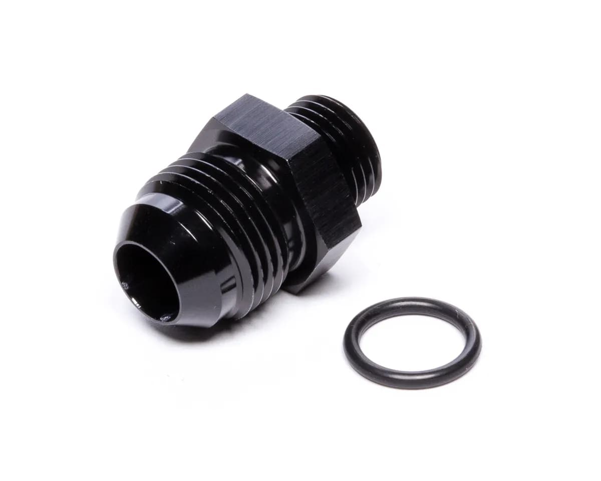 Male AN to Male ORB Straight Adapter Fitting; -8AN; -6AN ORB; 6061 Aluminum; Black Anodized; w/O-Ring;
