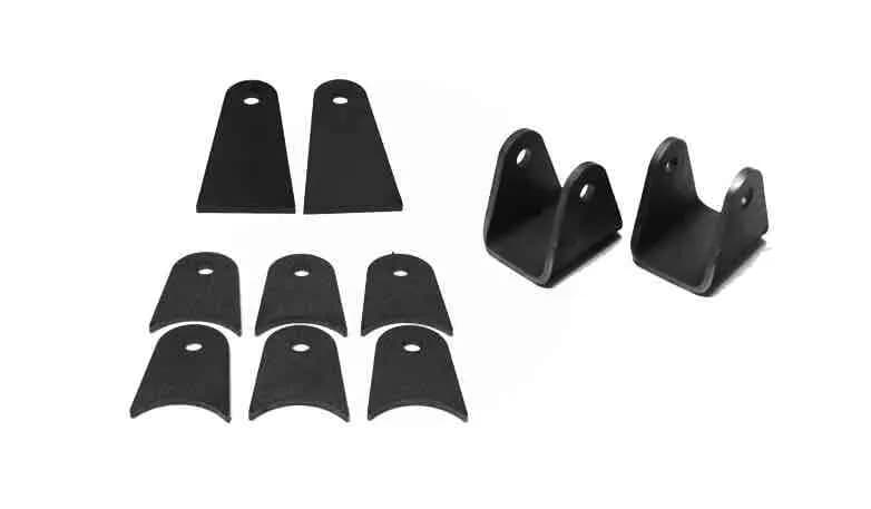 Steinjäger Tabs and Clevises, Weld On 4 Link Tab and Clevis Kits 0.750 Bore 4.00 Axle Diameter 6 Axle Tabs 2.50 Inches Long 2 Flat Tabs 4.00 Inches Long 2 Clevises with 2.50 Inch Jaw