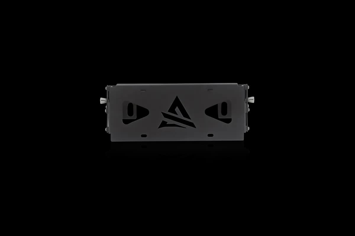 ATTK102-BX Attica 4x4 Universal Offroad Front Bumper Winch Flip-Up Roller Fairlead License Plate Mounting Bracket - Black - Powder Coated - Steel