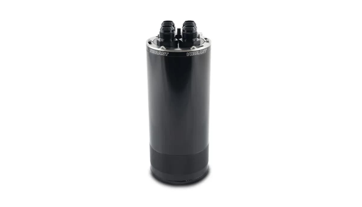 Oil Catch Can Assembly; Large [2L]; 4.43 in. Outer Diameter; 10.47 in. Height; 6061 Aluminum; Black Anodized; 4 Port Model;