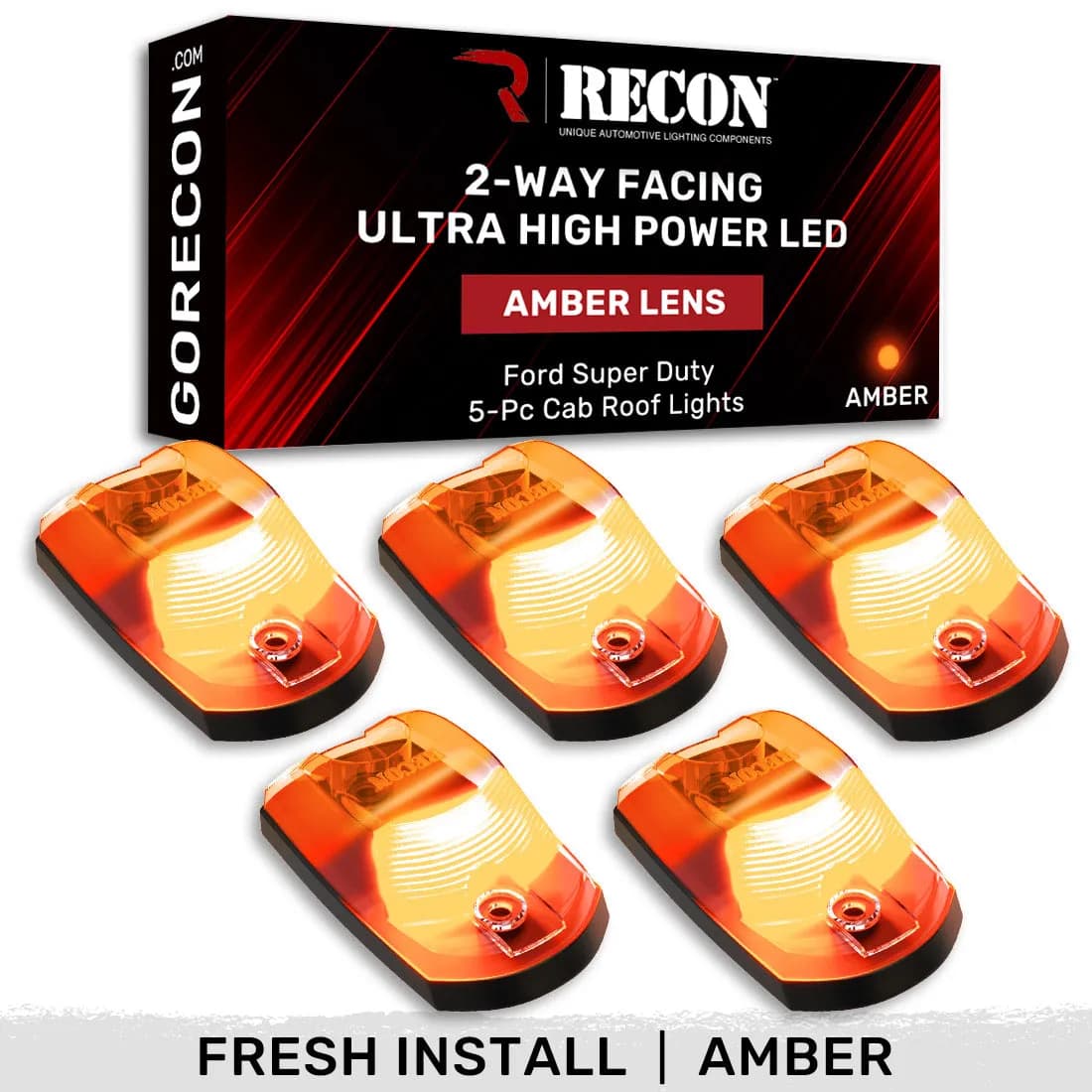 Ford 17-23 Superduty 5-Piece Set Smoked Cab Roof Light Lens With 2-Way Forward Rear Facing Amber Ultra High-Power Leds - Attn This Cab Light Set is For a Fresh Install on a Truck That Did Not Come With OEM Cab Roof Lights no Square Hole Required - o