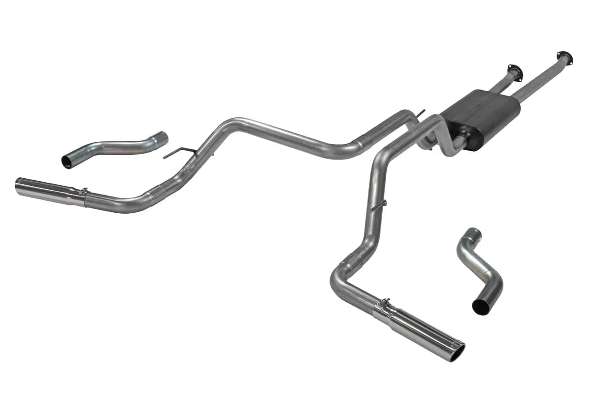 09-13 Toyota Tundra 5.7l I-Force 2/4 Wheel Drive 2.50in Incl. Flanged Dual Inlet Pipes 50 Series Big Block Muffler 3.00in Rolled Edge Stainless Steel Tips American Thunder Incl Tube Extensions For Dor And Dos in Kit Mandrel Bent 16 Gauge 409s Sta