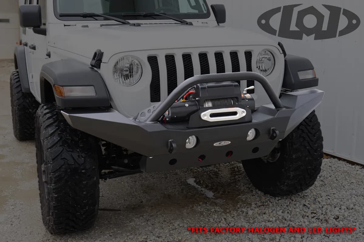 LOD Destroyer Full-Width Front Bumper w Bull Bar, Black Powder Coated - JT/JL