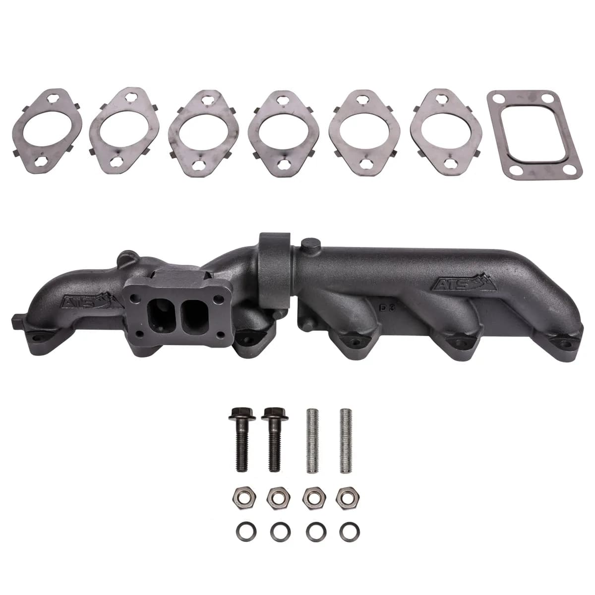 ATS Pulse Flow Exhaust Manifold Kit Fits 2003-2007 5.9L Cummins 2-Piece T3 T4 With Optional Premium Hardware And Gaskets