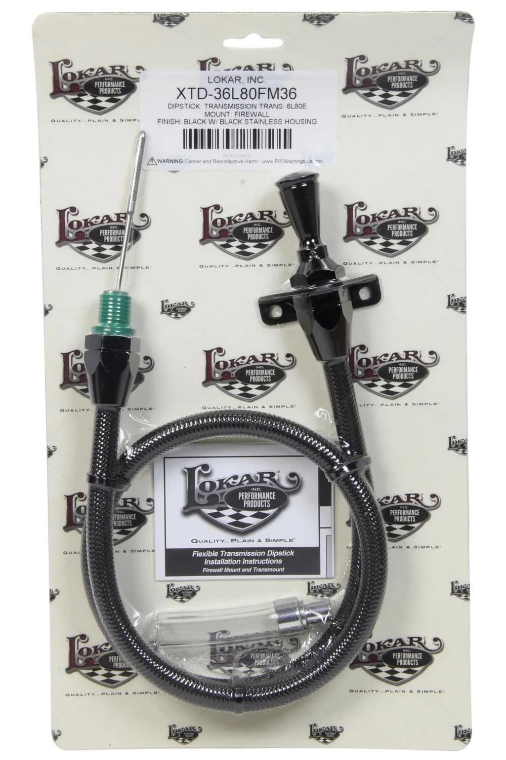 Hi-Tech Flexible Braided Transmission Dipstick; 36 in.; Firewall Mount; Incl. Flexible Inner Dipstick/Funnel Adapter/Braided Black Stainless Outer Housing; Black Finish;