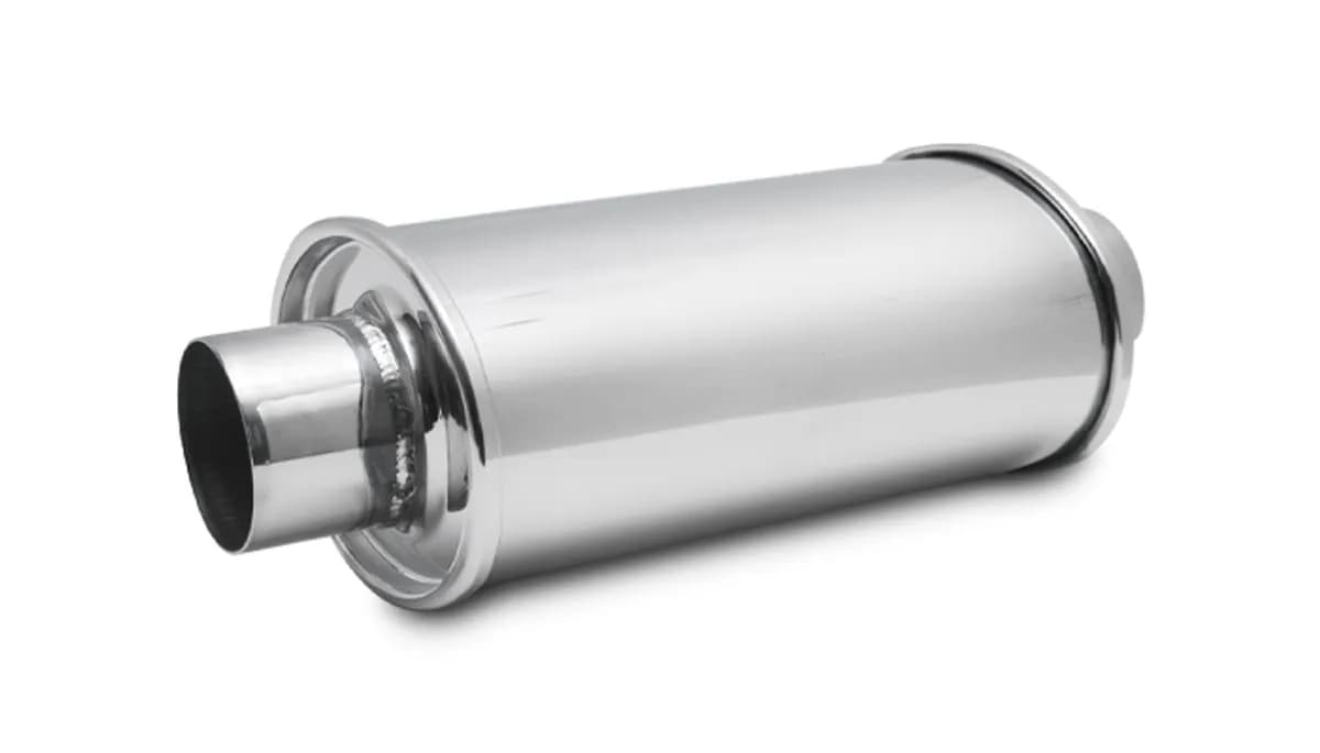 Ultra Quiet Resonator; 3.5 in. Inlet ID; 3.5 in. Outlet ID; 4.75 in. H; 6.5 in. W; 9.75 in. Body L; 13.75 in. Overall L; Stainless Steel;