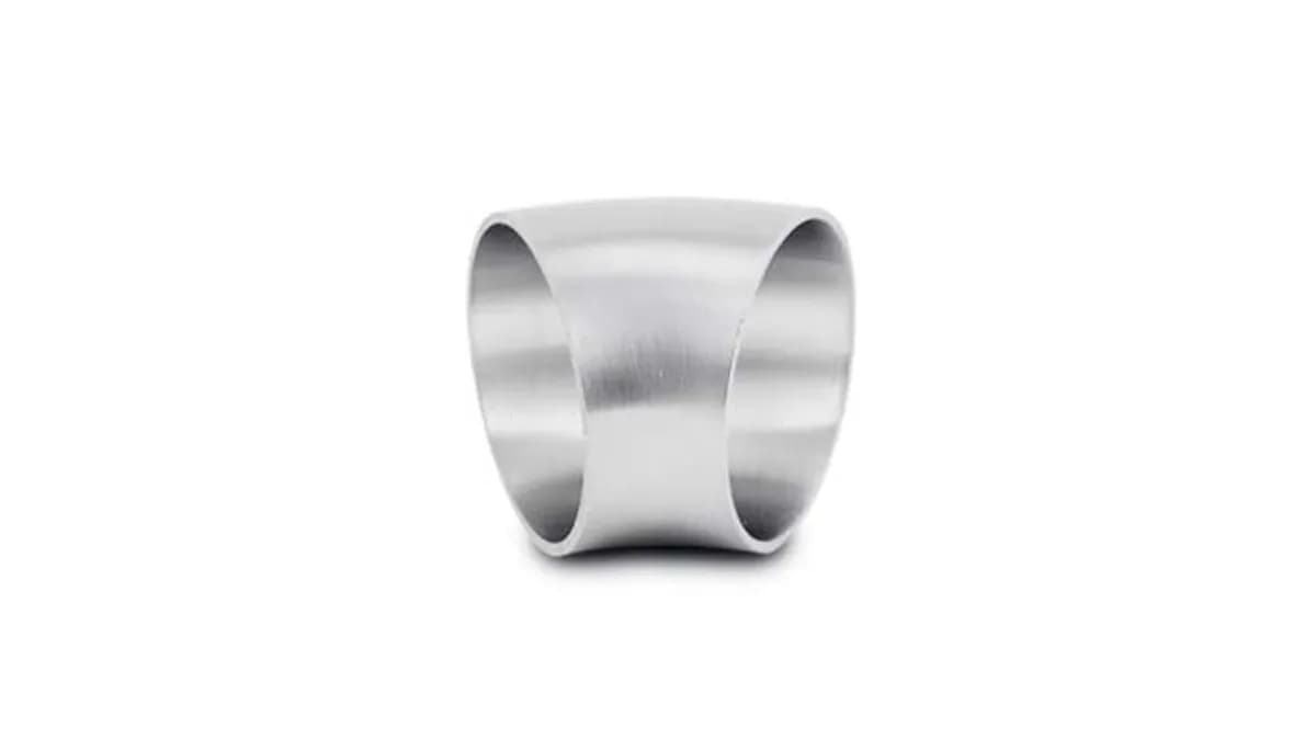 45 Degree Stainless Steel Bend; 2.25 in. OD; 2.25 in. Centerline Radius; 0.92 in. Leg Length From Tangent; 0.083 in. Nominal Wall Thickness; Brushed;