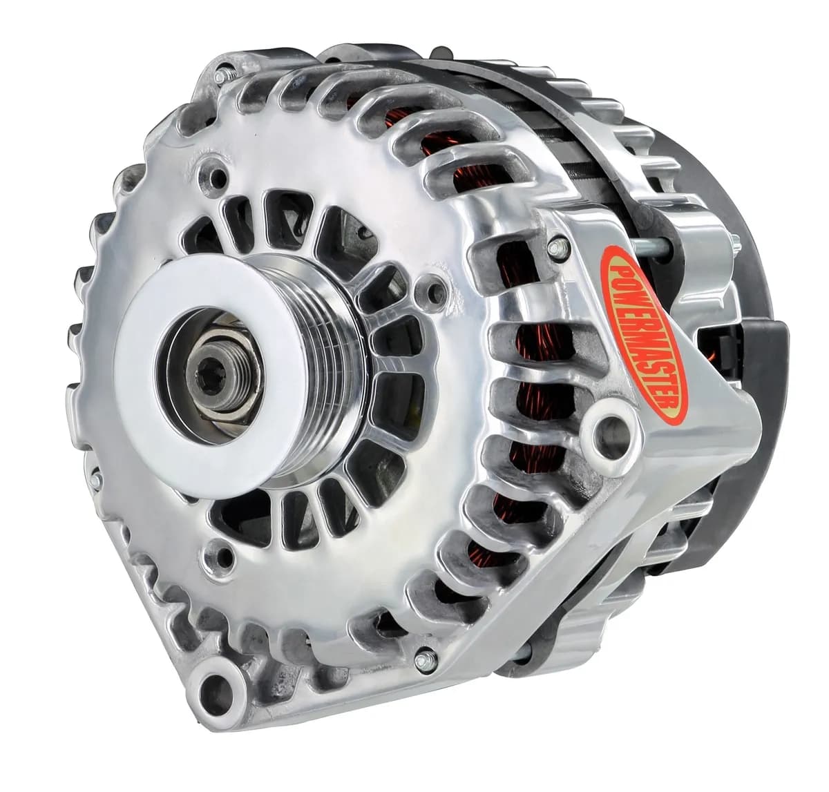 Alternator; AD244; Offset 2 in. Spools; 180 Amp; 135 Idle; w/4 pin Voltage Regulator; Polished;