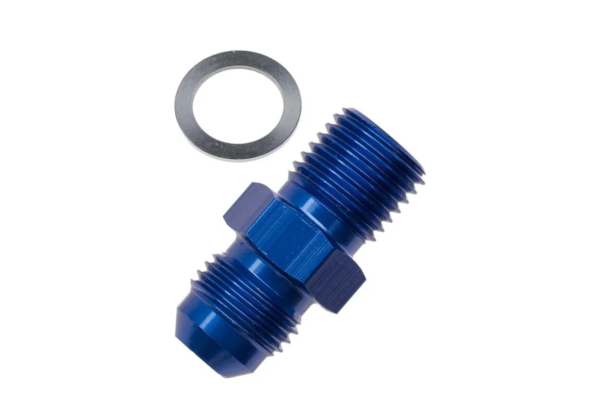 06 Male An/Jic Flare to M18x1.5 Inverted Adapter Blue