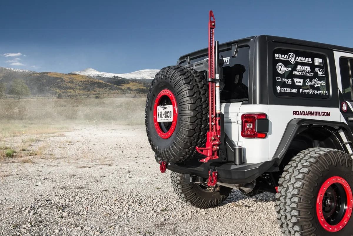 Stealth Rear Tire Carrier 4 Gallon Rotopax Mount - Texture Black 2007-2023 Jeep JL Rubicon JL Sport JL Sahara JK Jku JL