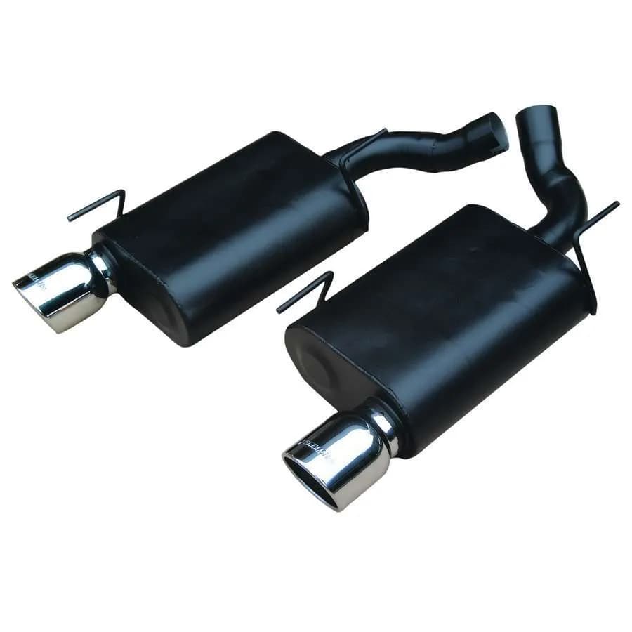 05-10 Ford Mustang GT/GT500/California Special/Cnvtbl (Incl.Conv.) 4.6L/5.4L 5in X 10in mufflers 4.00in Logo Embossed Stainless Tips Force II DOR Mandrel Bent Tubing 16 Gauge Aluminized Steel