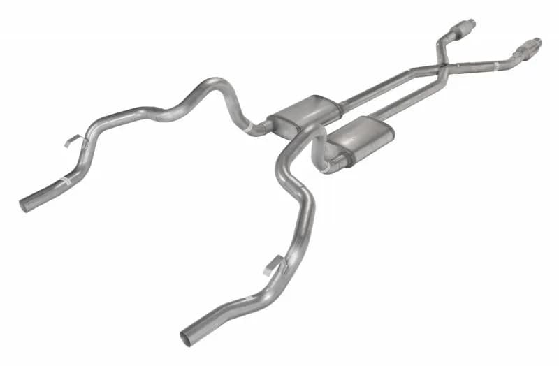 Crossmember Back w/X-Pipe Exhaust System 75-81 F-Body Split Rear Dual Exit 2.5 in Intermediate And Tail Pipe Street Pro Mufflers/Hardware Incl Catalytic Converter Incl Pypes Exhaust
