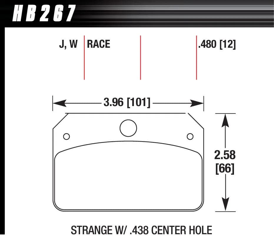 DR-97 Disc Brake Pad; 0.480 Thickness; Fits Strange w/0.438 in. Center Hole;