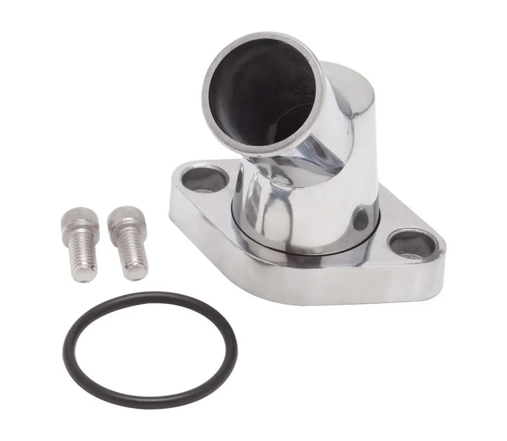 Edelbrock 4817 Edelbrock 45 Deg. Polished Aluminum Waterneck for Chevy 4.3L V6 & Chevy V8