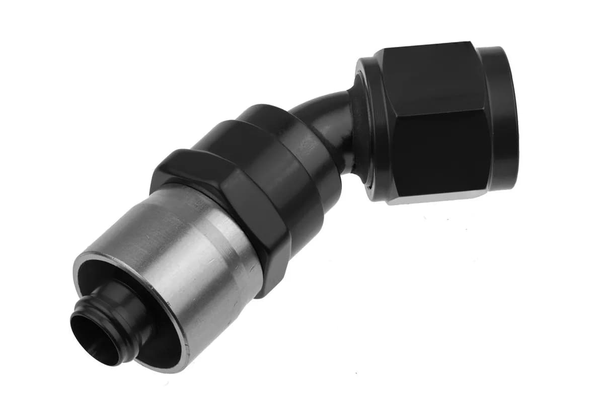 08 An 45 Degree Crimp Style Hose End Black